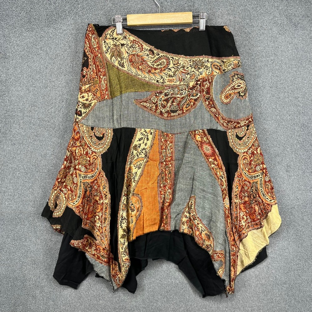 Dimri Paisley Patchwork Handkerchief Hem Skirt Womens L Black Multi Boho Rayon - Picture 2 of 15